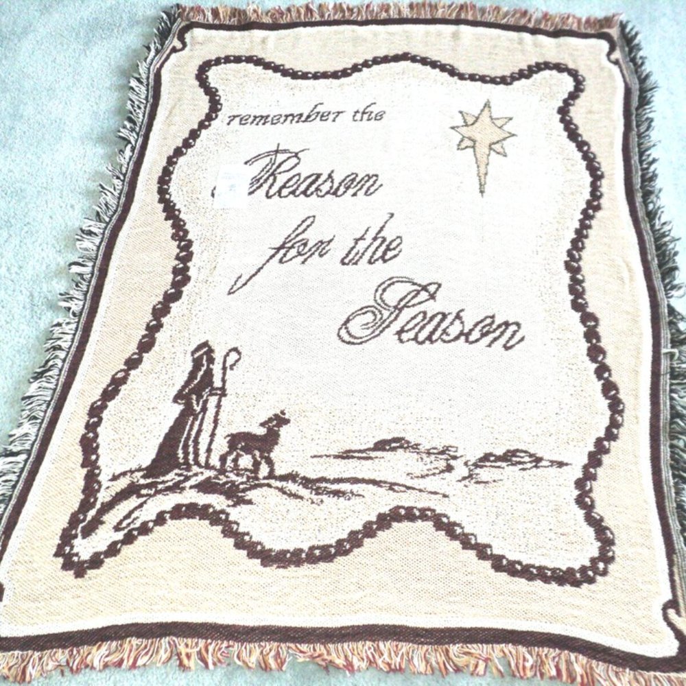 Afghan Throw Simply Home Remember the Reason for the Season 39" x 52" Cotton NEW